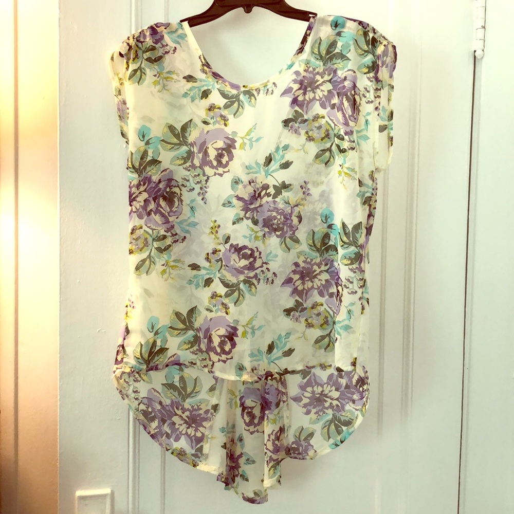 Sheer floral hi-low blouse